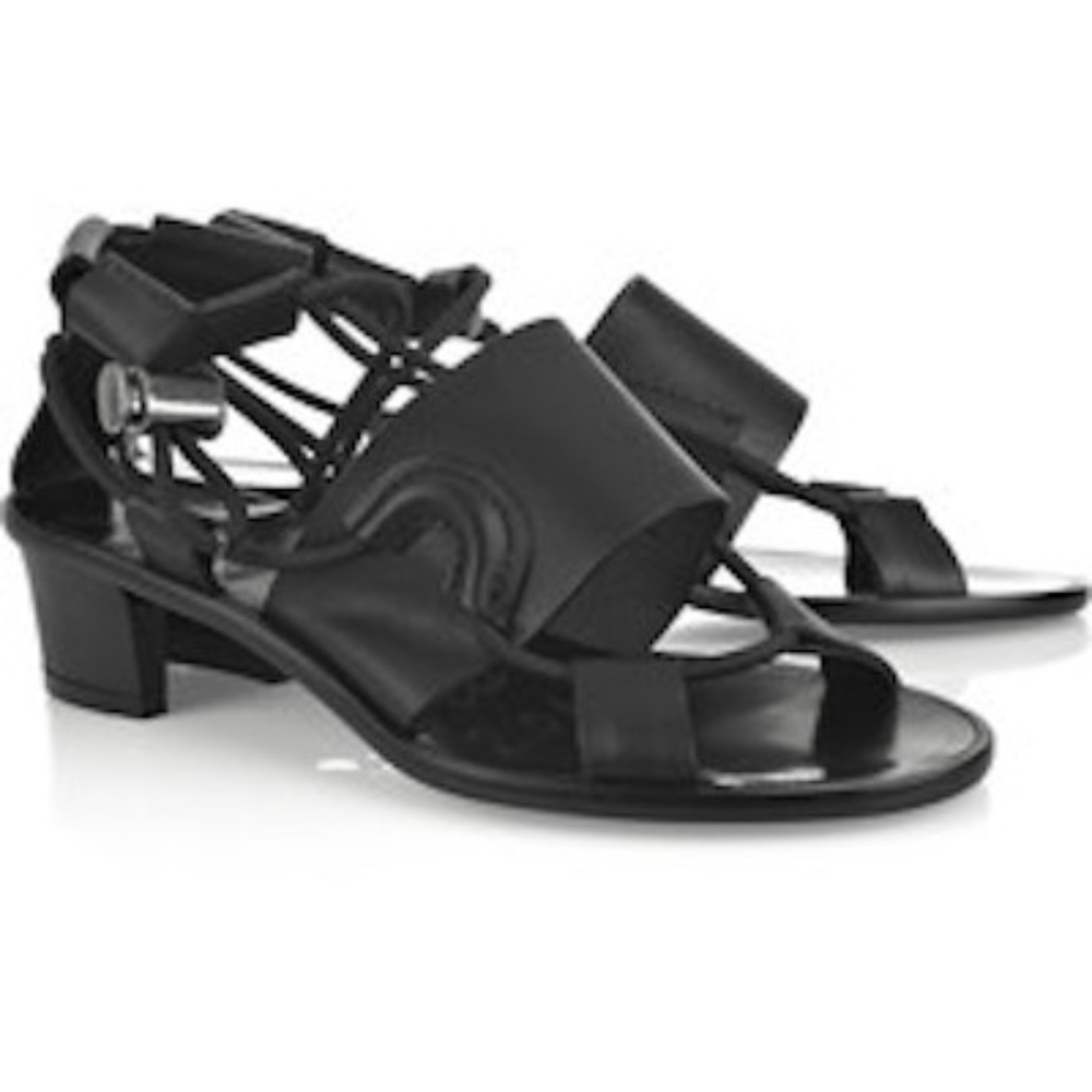 Lanvin Black Leather Hollow Heel Sandals